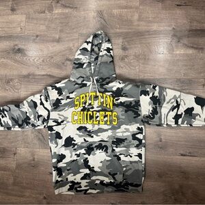 Grey Camo Hoodie with Yellow 'Spittin Chiclets' Graphic